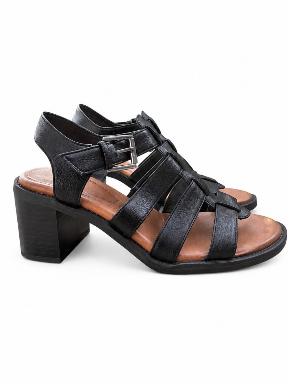 Zodiac Boho Black Tan Block Heel Gladiator Sandals US 8 Festival Summer - Picture 1 of 15